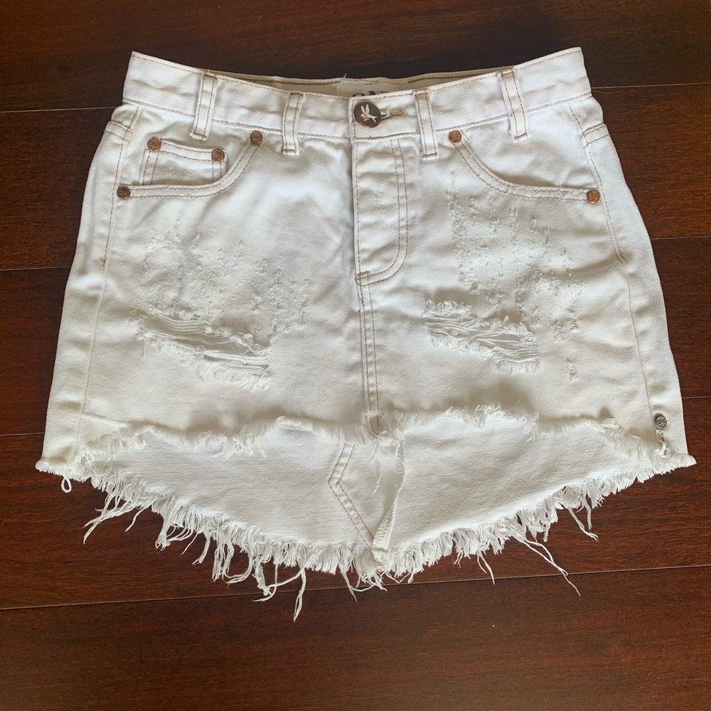 One Teaspoon White Distressed Denim Skirt Sz 24